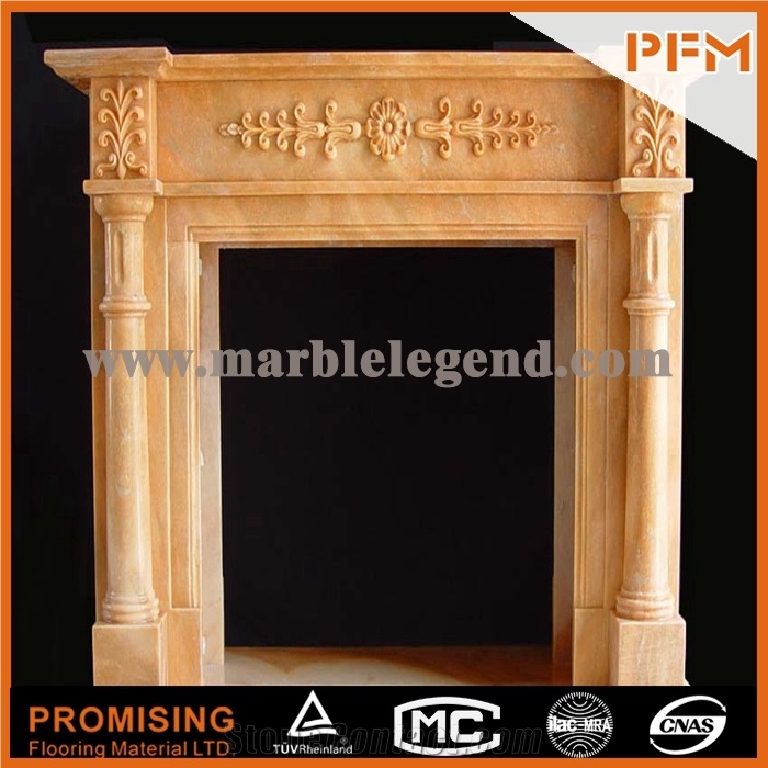 2015 New Design / Western / European Customized Figure / Yellow Gandomac Marble/Hand Carving Sculptured Fireplace Mantel