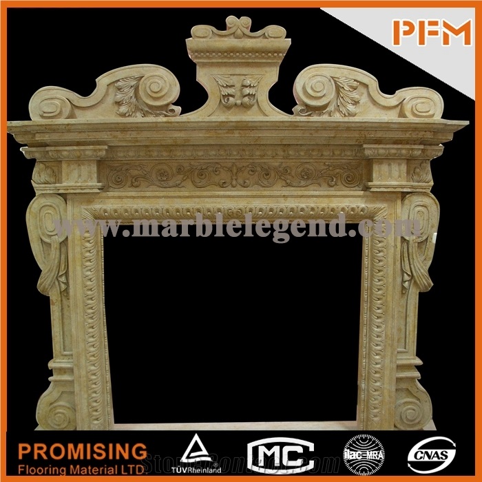 2015 New Design / Western / European Customized Figure / Yellow Gandomac Marble/Hand Carving Sculptured Fireplace Mantel