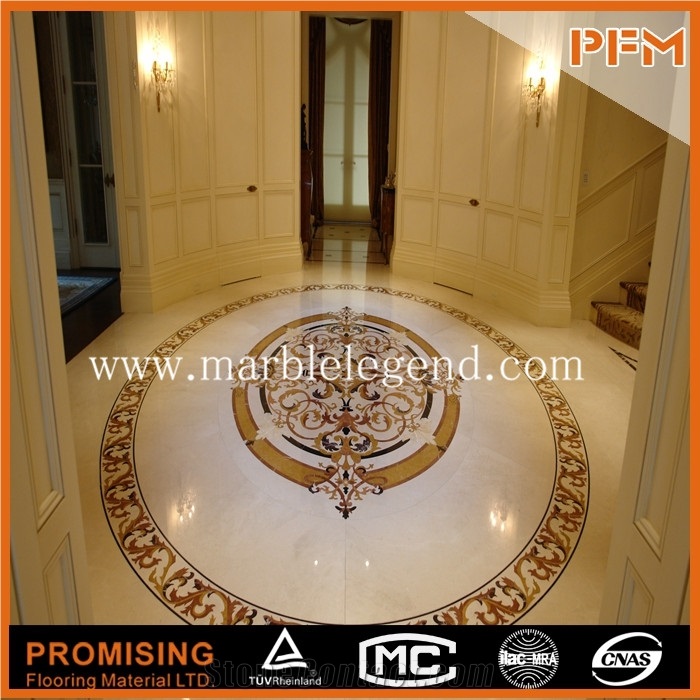 Ariston White Marble+Golden Year,Egyptian Yellow,Rosso Verona Good Quality Round Polished Waterject Marble Inlay for Lobby