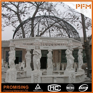 Chinese Pure White Marble Sculptured Gazebo/Western/European Customized Gazeb