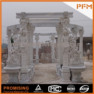 Chinese Pure White Marble Sculptured Gazebo/Western/European Customized Gazeb