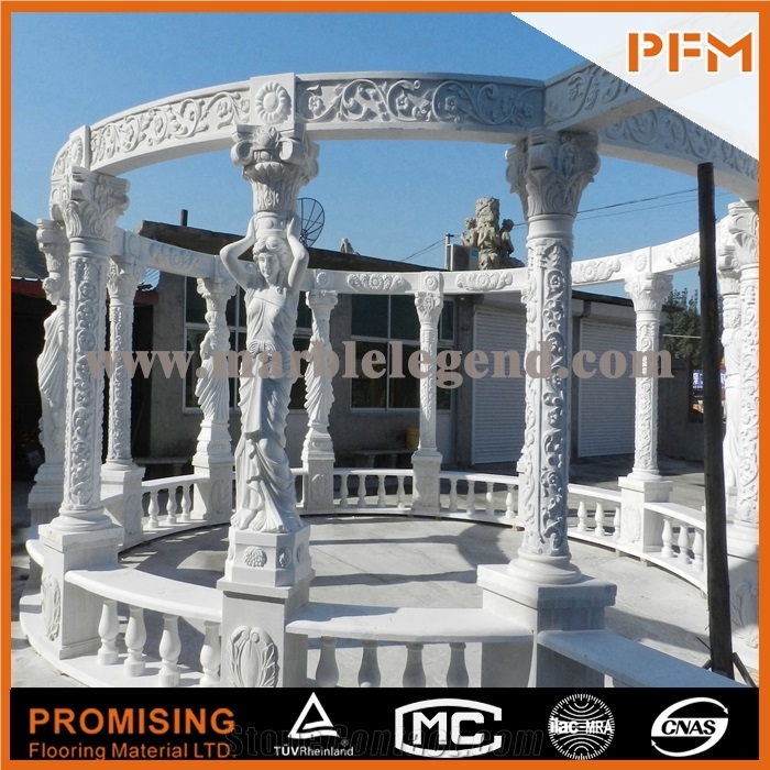 Chinese Pure White Marble Sculptured Gazebo/Western/European Customized Gazeb