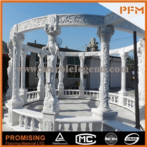 Chinese Pure White Marble Sculptured Gazebo/Western/European Customized Gazeb