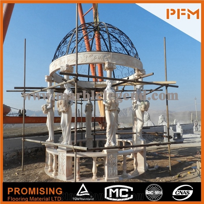 Chinese Pure White Marble Sculptured Gazebo/Western/European Customized Gazeb