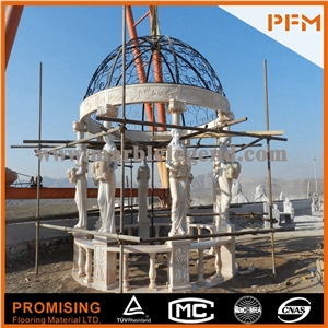 Chinese Pure White Marble Sculptured Gazebo/Western/European Customized Gazeb