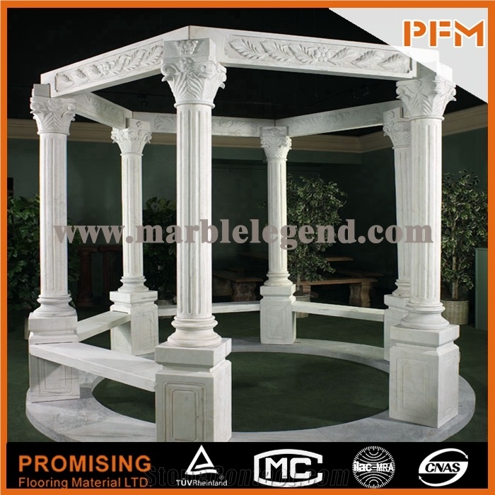 Chinese Pure White Marble Sculptured Gazebo/Western/European Customized Gazeb