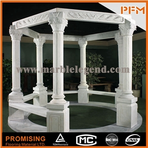 Chinese Pure White Marble Sculptured Gazebo/Western/European Customized Gazeb