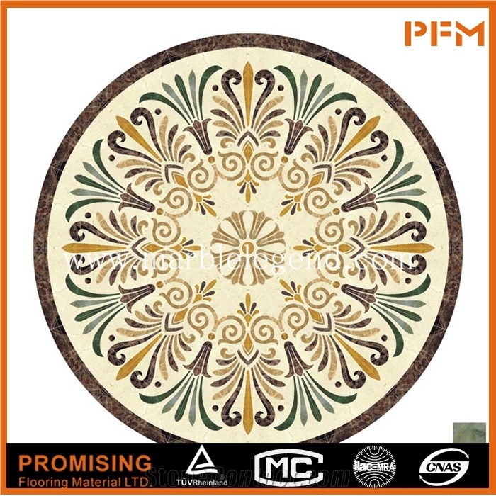 Dark Emperador,Crema Marfil,Onyx Green/India Green,Golden Year Polished Complicate Elegant Style Round Waterject Marble Medallion,Marble Pattern