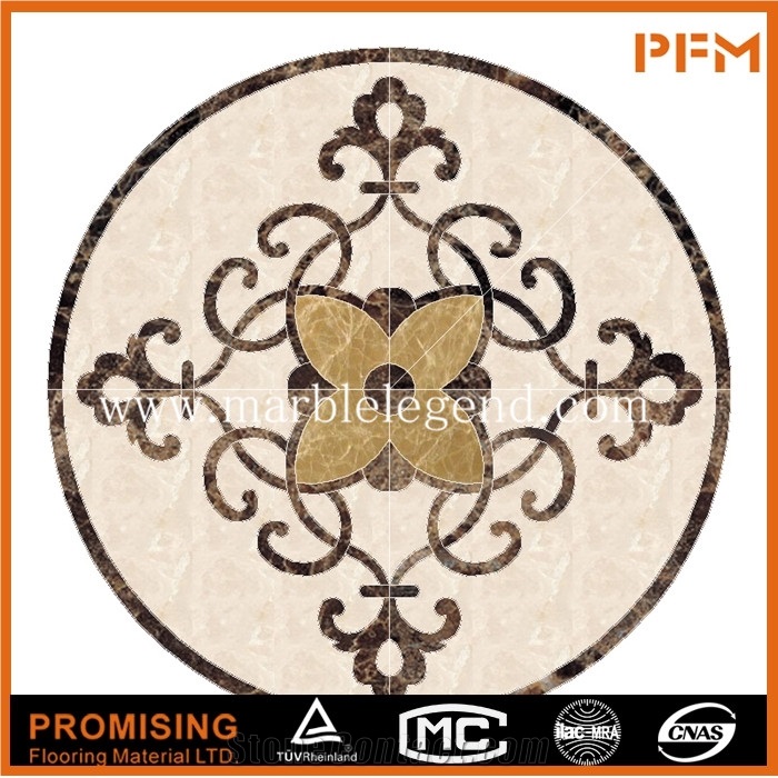 Dark Emperador,Golden Year,Crema Marfil Round Shape Polished Waterject Medallion,Marblle Medallion ,Marble Pattern for House