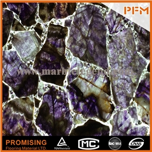 Elegant/Luxury/Backlit/Transparent Amethyst Semiprecious Stone/Gemstone/Composited Slabs/Tiles/Wall Covering/Interior Decoration for Kitchen/Background/Counter Top/Wholesaler