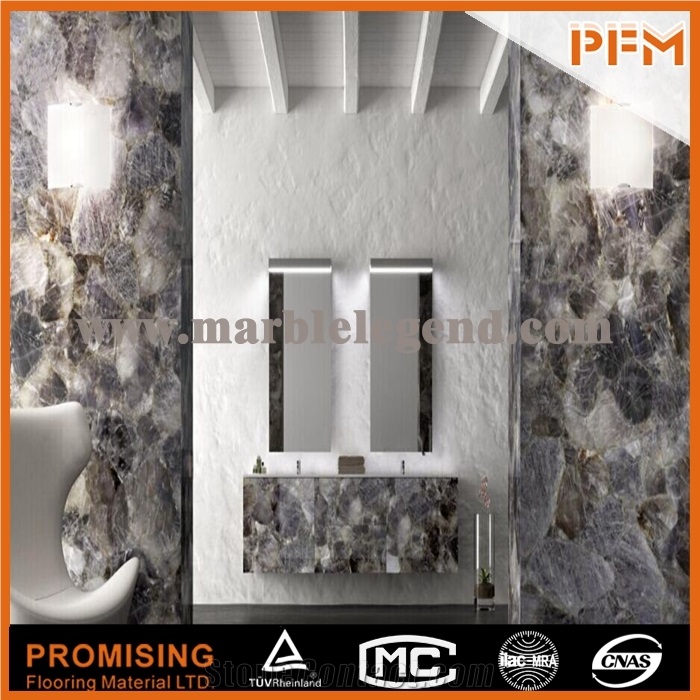 Elegant/Luxury/Backlit/Transparent Amethyst Semiprecious Stone/Gemstone/Composited Slabs/Tiles/Wall Covering/Interior Decoration for Kitchen/Background/Counter Top/Wholesaler