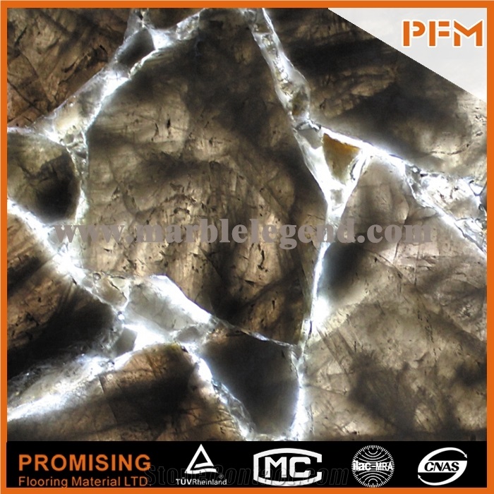 Elegant/Luxury/Backlit/Transparent Grey Smoke Crystal/ Semiprecious Stone/Gemstone/Composited Slabs/Tiles/Wall Covering/Interior Decoration for Kitchen/Background/Counter Top/Wholesaler