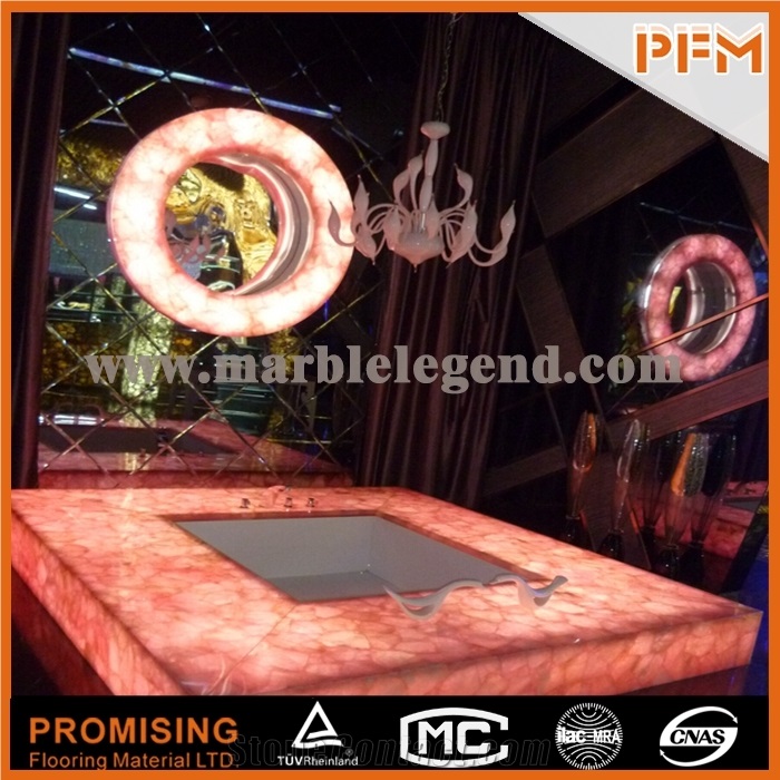 Elegant/Luxury/Backlit/Transparent Pink Crystal Semiprecious Stone/Gemstone/Composited Slabs/Tiles/Wall Covering/Interior Decoration for Kitchen/Background/Counter Top/Wholesaler