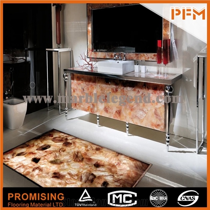 Elegant/Luxury/Backlit/Transparent Pink Crystal Semiprecious Stone/Gemstone/Composited Slabs/Tiles/Wall Covering/Interior Decoration for Kitchen/Background/Counter Top/Wholesaler