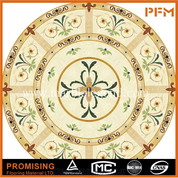 Golden Year/Rosso Verona/Crema Marfil/Onyx Green Golden Yellow Round Marble Waterject Cut to Size Medallion for Interior Information