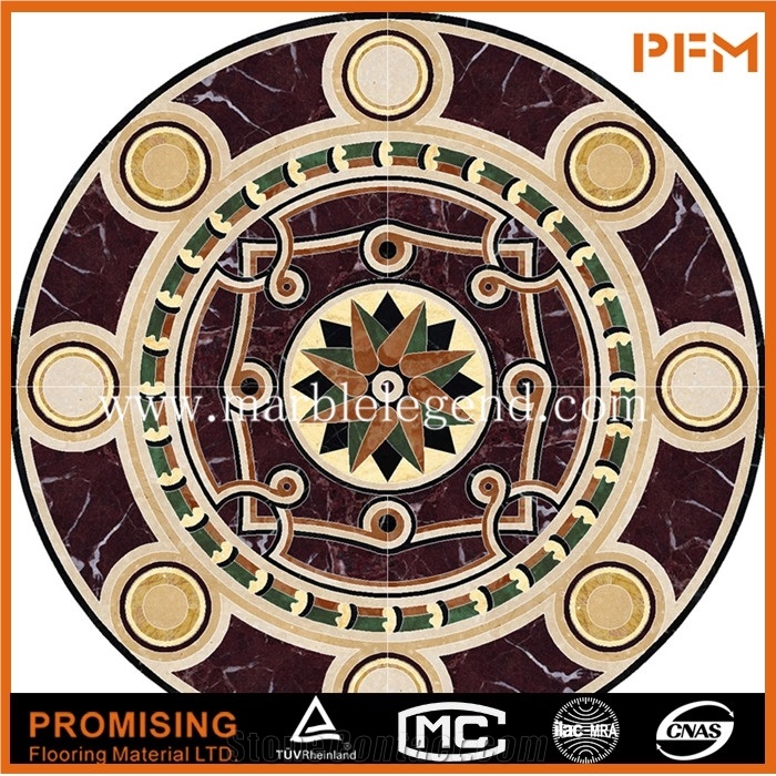 Golden Year/Rosso Verona/Crema Marfil/Onyx Green Golden Yellow Round Marble Waterject Cut to Size Medallion for Interior Information