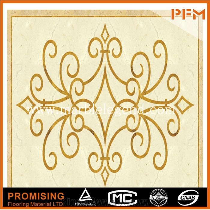 Hot Sale Golden Imperial Marble,Light Emperador,Crema Marfil Beige Marble Medallion Simple Marble Border Pattern
