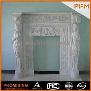New Design / Western / European Customized Figure /Classy White Marble Hand Carving Sculptured Fireplace Mantel