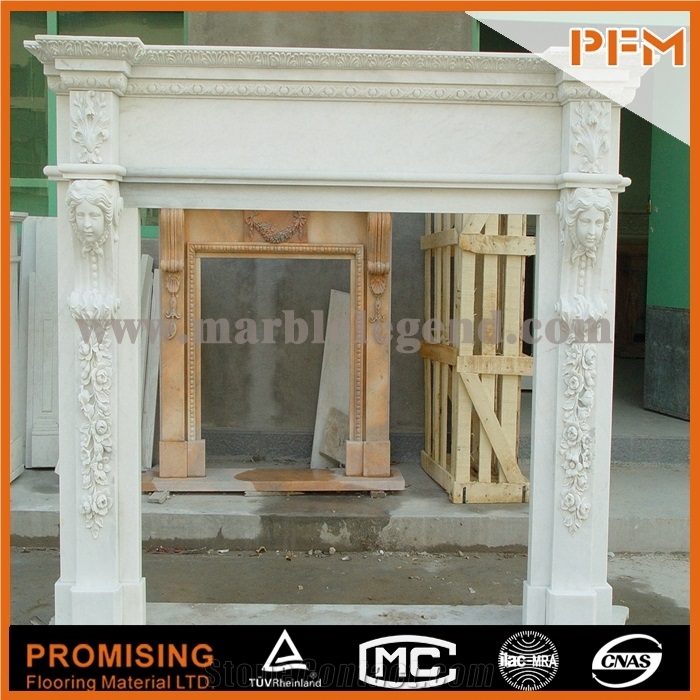 New Design / Western / European Customized Figure /Classy White Marble Hand Carving Sculptured Fireplace Mantel