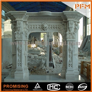 New Design / Western / European Customized Figure /Classy White Marble Hand Carving Sculptured Fireplace Mantel