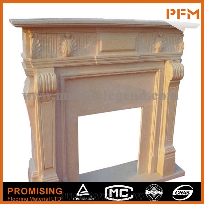 New Design Western European Customized Figure,Levadia Beige Marble High-End Beige Marble Hand Carving Sculptured Fireplace Mantel