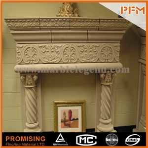 New Design Western European Customized Figure,Levadia Beige Marble High-End Beige Marble Hand Carving Sculptured Fireplace Mantel