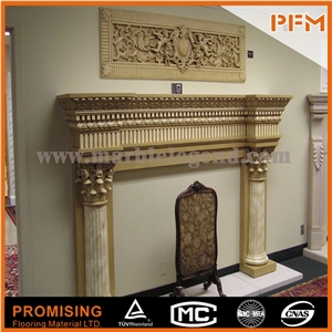 New Design Western European Customized Figure,Levadia Beige Marble High-End Beige Marble Hand Carving Sculptured Fireplace Mantel