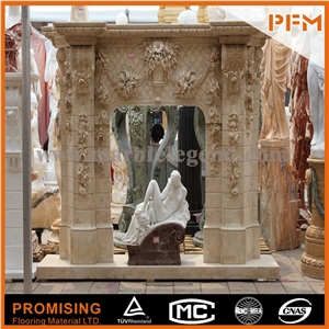 New Design Western European Customized Figure,Levadia Beige Marble High-End Beige Marble Hand Carving Sculptured Fireplace Mantel