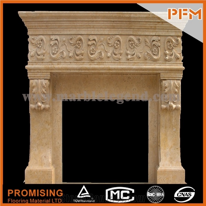 New Design Western European Customized Figure,Levadia Beige Marble High-End Beige Marble Hand Carving Sculptured Fireplace Mantel
