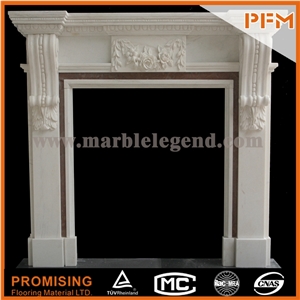 New Design / Western / European Customized Figure / Mixed Color Marble Hand Carving Sculptured Fireplace Mantel