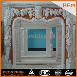 New Design / Western / European Customized Figure / Mixed Color Marble Hand Carving Sculptured Fireplace Mantel