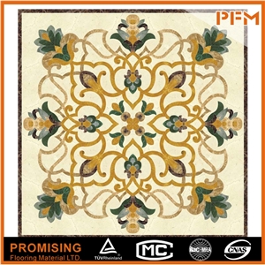 New Simple Design Pattern Marble Waterject Medallion Floor Covering Interior Decoration,Crema Marfil,Dark Emperador,Sunny Gold Marble Medallion