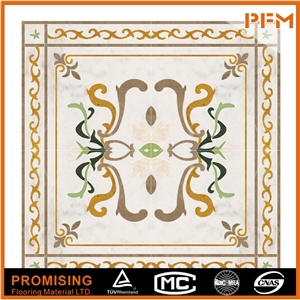 New Simple Design Pattern Marble Waterject Medallion Floor Covering Interior Decoration,Crema Marfil,Dark Emperador,Sunny Gold Marble Medallion