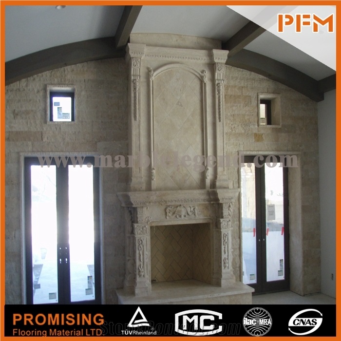 Sunny Marble,New Design Western European Customized Figure,Classic Beige Marble Hand Carving Sculptured Fireplace Mantel