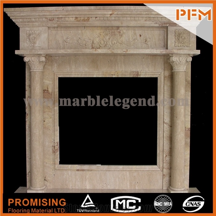 Sunny Marble,New Design Western European Customized Figure,Classic Beige Marble Hand Carving Sculptured Fireplace Mantel