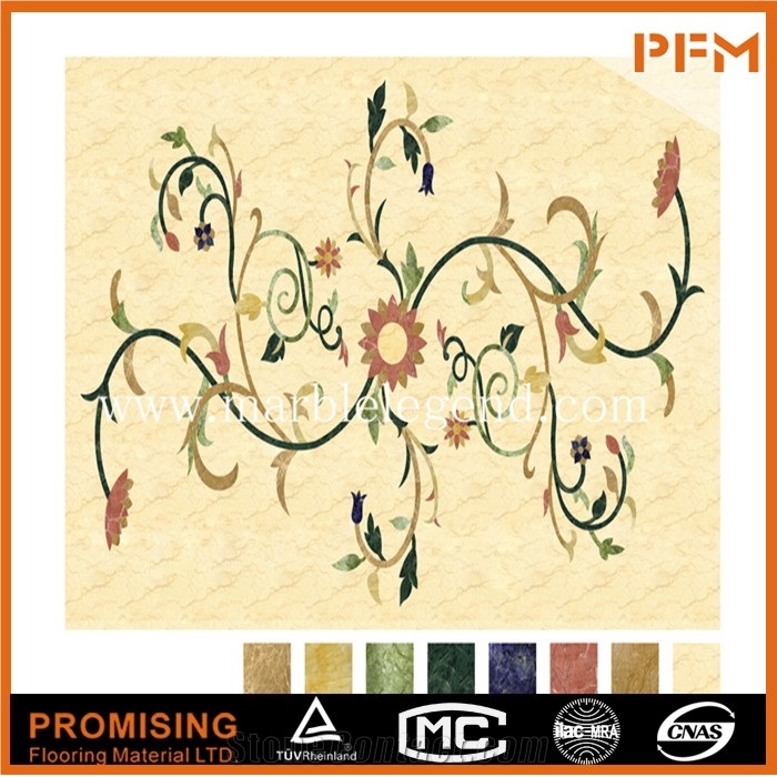Sunny Yellow Marble,Light Emperador,India Green,Onyx Green Square Simple Flower Pattern Water Ject Medallion