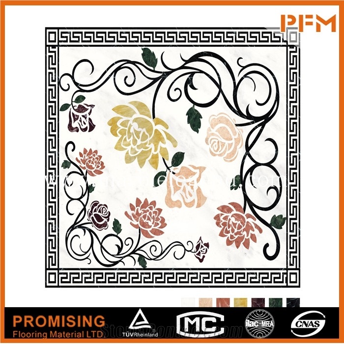 Sunny Yellow Marble,Light Emperador,India Green,Onyx Green Square Simple Flower Pattern Water Ject Medallion