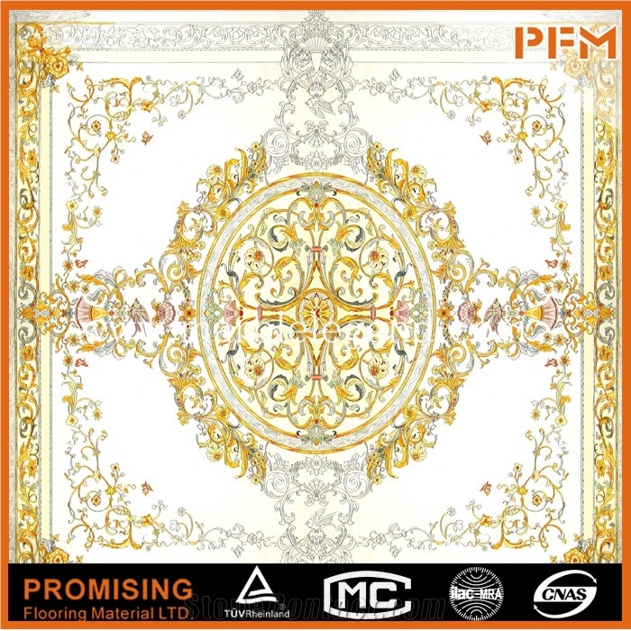 Sunny Yellow Marble,Light Emperador,India Green,Onyx Green Square Simple Flower Pattern Water Ject Medallion