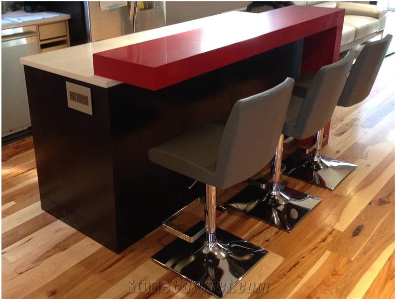 Red Shimmer Caesarstone Modern Kitchen Bar Top