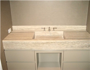 Silver Travertine Custom Sink and Countertop Combination