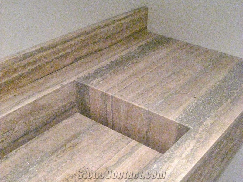 Silver Travertine Custom Sink and Countertop Combination