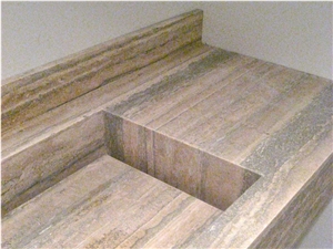 Silver Travertine Custom Sink and Countertop Combination