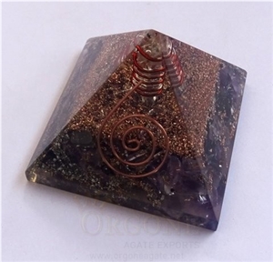 Amethyst Orgone Energy Pyramid with Crystal Point Orgonite Amethyst Pyramid Positive Energy Pyramid