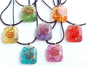 Orgone Onyx Rounded Square Pendant Chakra Set Orgone Pendant-Orgonite Pendant (With Cord) Chakra Wholesale Sets
