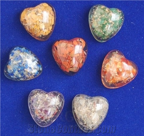 Orgone Puffy Heart Chakra Set Orgone Sets-Orgonite Heart Sets- Orgone Energy Pendant Agate Orgonite Sets