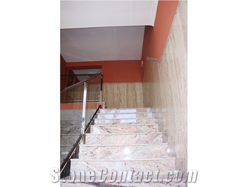 Sivakasi Gold Granite Stairs and Travertino Romano Walls