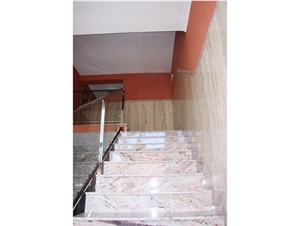 Sivakasi Gold Granite Stairs and Travertino Romano Walls