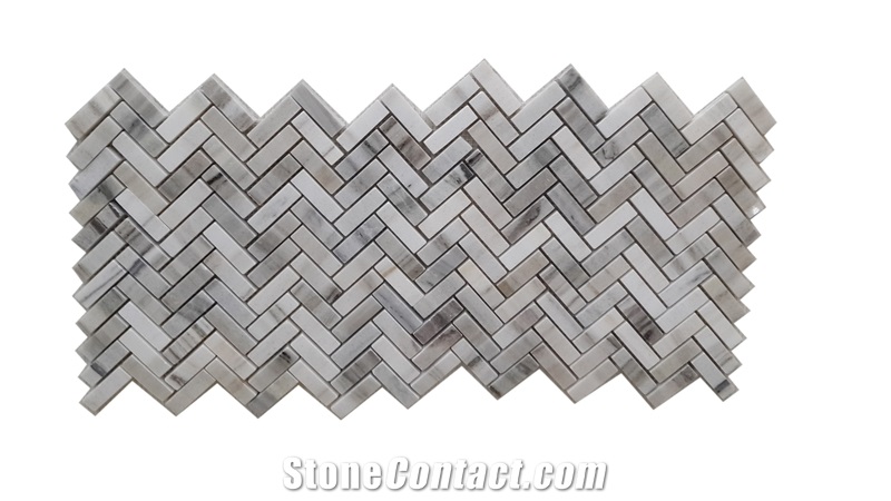 B-212 Marmara Extra White Marble Herringbone Mosaic