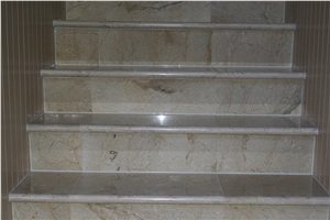 Beige Marble Bullnosed Steps and Risers, Lotus Beige Marble Turkey Stairs