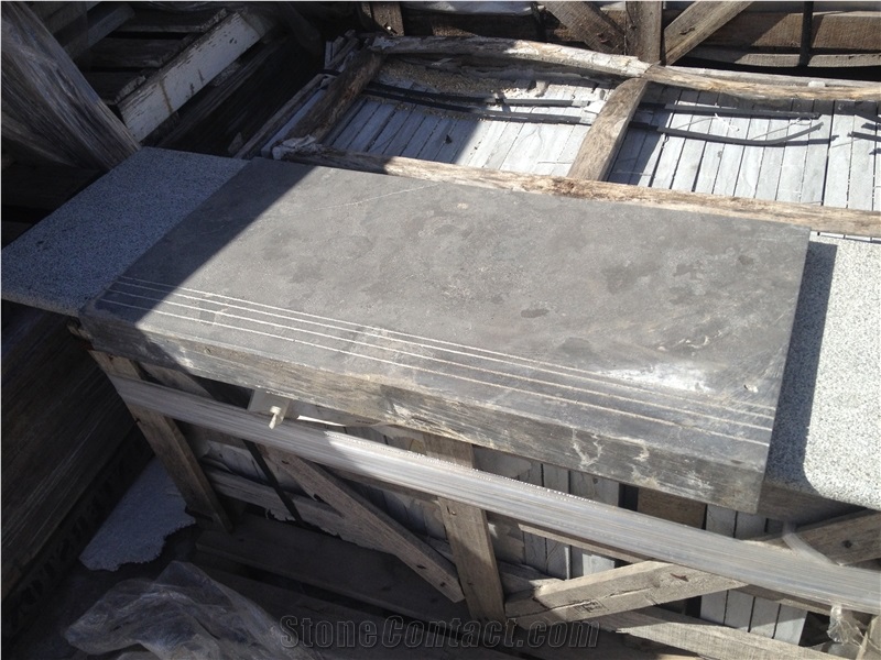 Grey Limestone Honed over Hanging Step Tread, Stairs & Steps, Stair Risers